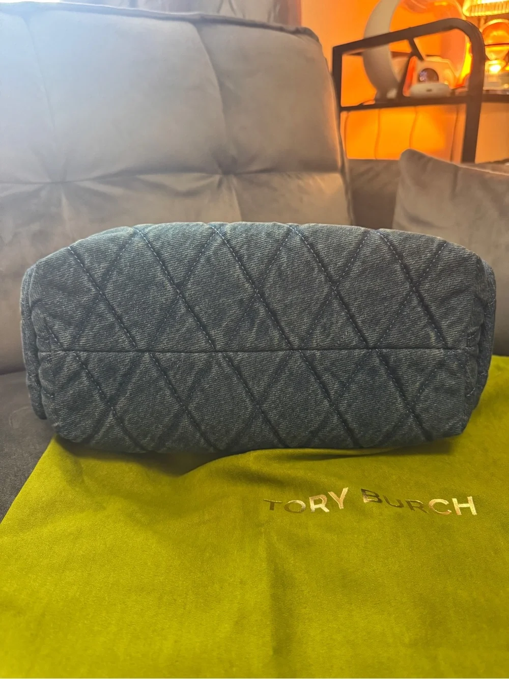 Tory Burch Quilted Charlie Denim Drawstring Bucket Bag - Picture 7 of 8